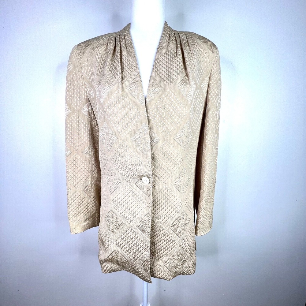 Episode Carolyn Wight Freeman Size 6 Embroidered Beige Silk Blazer Jacket